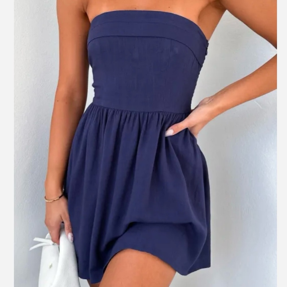 White Fox Boutique Strapless Navy Dress
